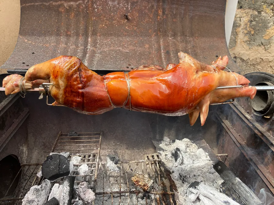 Spanferkel am Spieß Grillen 2 Std